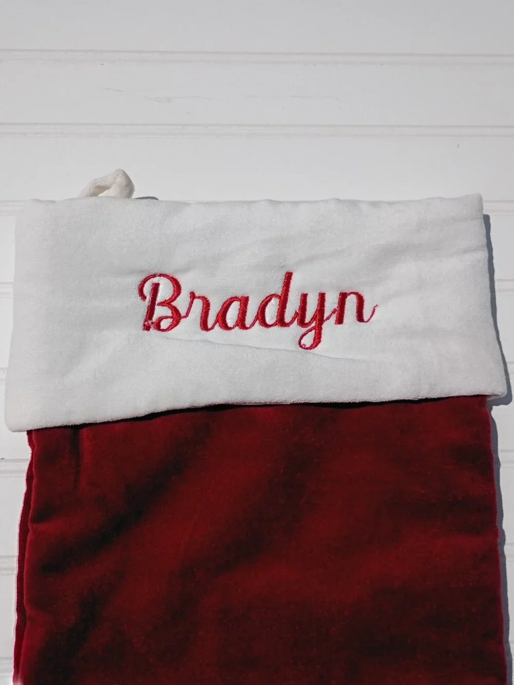 NWT Pottery Barn Christmas Stocking BRADYN Monogram Red and White Velvet Classic